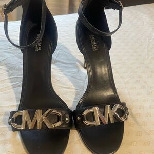 Michael Kors Black Heels with Silver MK Logo